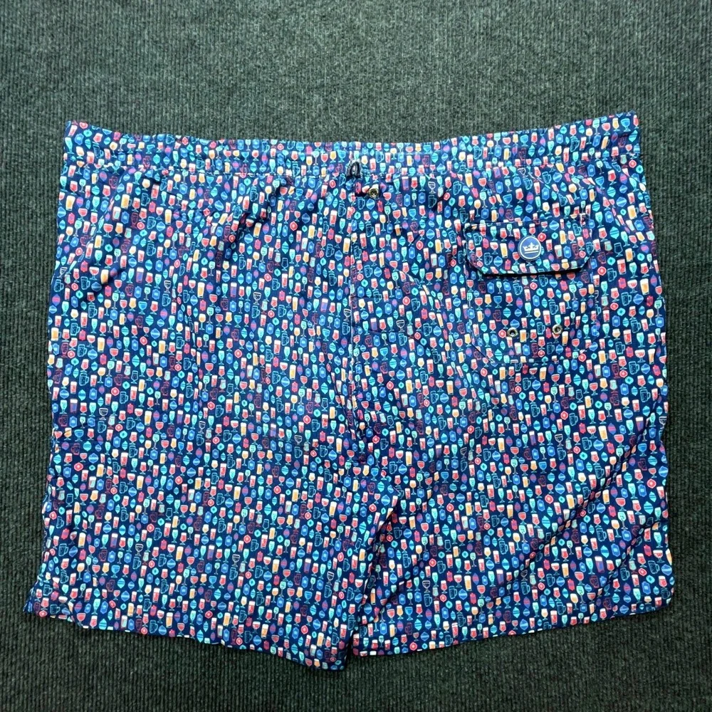 Peter Millar Swim‎ Trunks Blue Cocktail Glass Print Men 2XL XXL Beach Pool Y2K